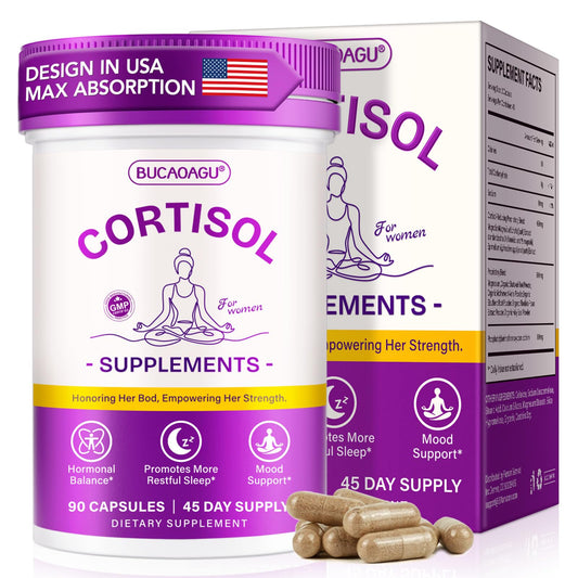 BUCAOAGU Cortisol Supplements for Women - Cortisol Reducer & Stress Support - Magnolia Bark, Rhodiola Rosea, Holy Basil, Magnesuim, Phosphatidylserine - Hormone Balance & Mood, Focus, Sleep Support - NutriGlobal