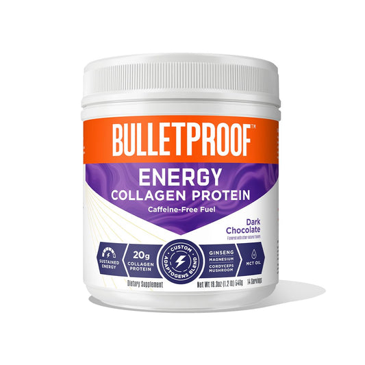 Bulletproof Dark Chocolate Energy Collagen Protein, 19.3 Ounces, Caffeine-Free Fuel - NutriGlobal