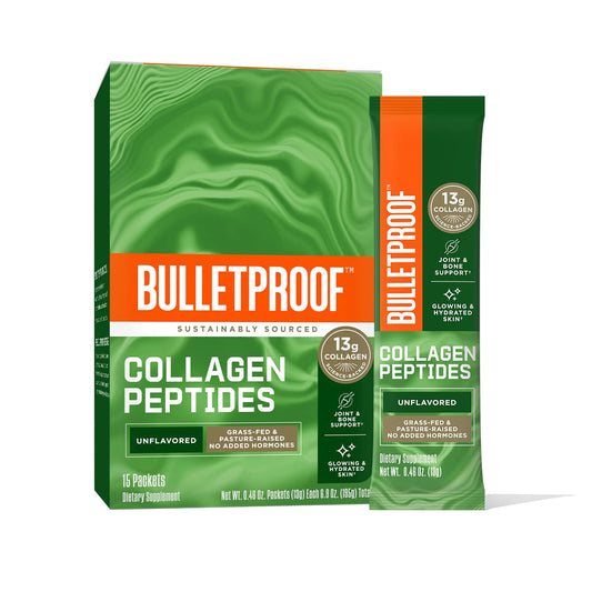 Bulletproof Unflavored Collagen Peptides Powder Packets, Pack of 15, Grass-Fed Collagen - NutriGlobal