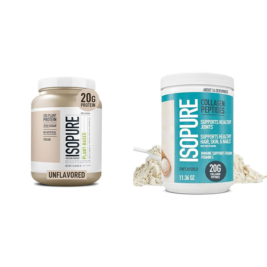 Bundle of Isopure Unflavored Organic Vegan Pea Protein Powder, Dairy Free with Amino - NutriGlobal