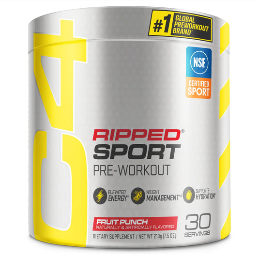 C4 Ripped Sport Pre Workout Powder Fruit Punch - NSF Certified for Sport + Sugar Free - NutriGlobal