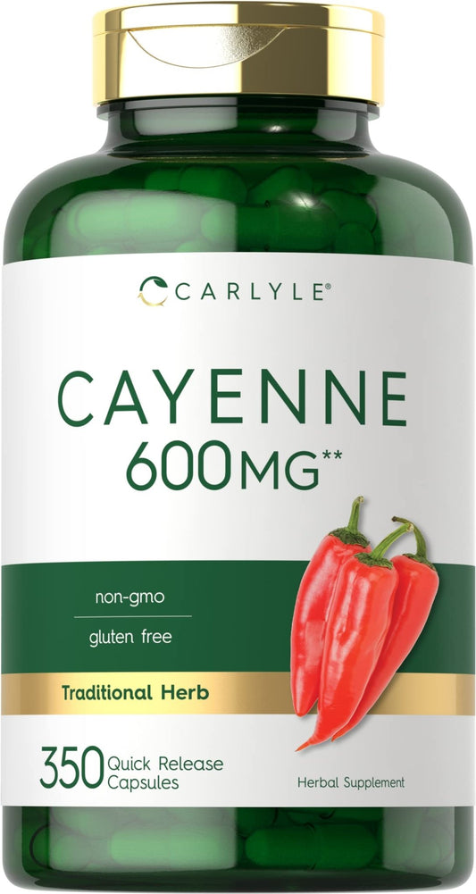 Carlyle Cayenne Pepper Capsules 600mg | 350 Pills | Non-GMO, Gluten Free Supplement - NutriGlobal