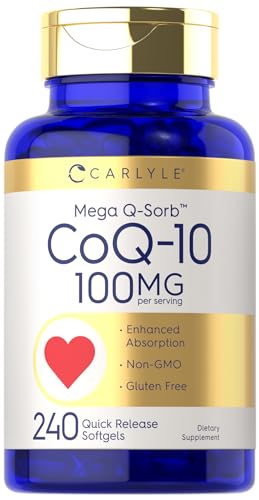 Carlyle CoQ10 100mg | 240 Softgels | Mega Q-Sorb Coenzyme Q-10 | with Black Pepper - NutriGlobal