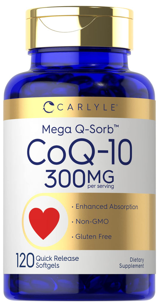 Carlyle CoQ10 300mg | 120 Softgels | Mega Q-Sorb Coenzyme Q-10 | with Black Pepper - NutriGlobal