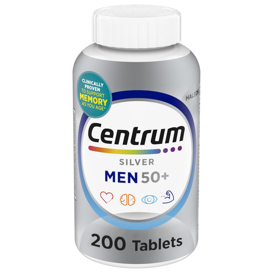 Centrum Silver Men's 50+ Multivitamin with Vitamin D3, B-Vitamins, Zinc for Memory and Cognition - 200 Tablets - NutriGlobal