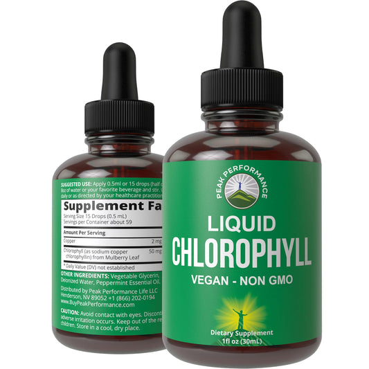 Chlorophyll Liquid Drops - Ultra High Purity, Alcohol Free, Non-GMO, Gluten Free Liquid Chlorophyll Drops Supplement. Take with Water. Internal Deodorant + Skin Care, Immune, and Digestive Support - NutriGlobal