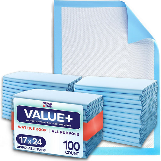 Chucks Pads Disposable [100-Pack] Underpads 17"x 24" Incontinence Chux - NutriGlobal