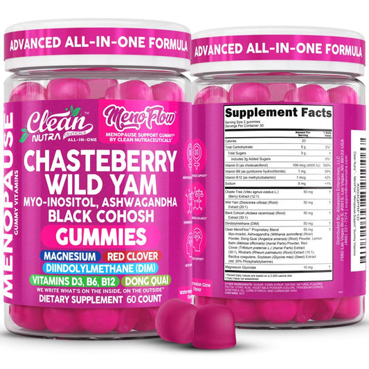 Clean Nutra Menopause Supplements for Women Chastberry Wild Yam Gummies Inositol Black Cohosh Magnesium Red Clover DIM Supplement B6 Magnesium Glycinate Glycine Vitex Hormone Balance Gummy Vitamins - NutriGlobal