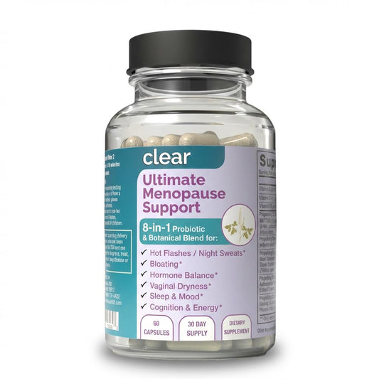 Clear Menopause Support for Women | 25-in-1 Formula with Black Cohosh, Dong Quai, Pre & Probiotics | Hot Flashes, Night Sweats, Mood, Sleep & Digestion | Hormone-Free | Made in USA | 60 Capsules - NutriGlobal