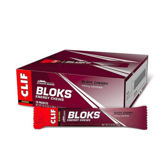 CLIF BLOKS - Black Cherry Flavor with Caffeine - Energy Chews - Non-GMO - NutriGlobal