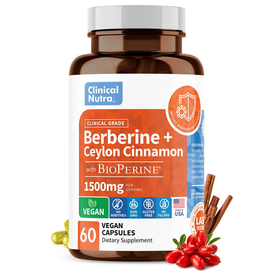 Clinical Grade Berberine Supplement 1500mg HCL Plus Ceylon Cinnamon Weight Managemen - NutriGlobal