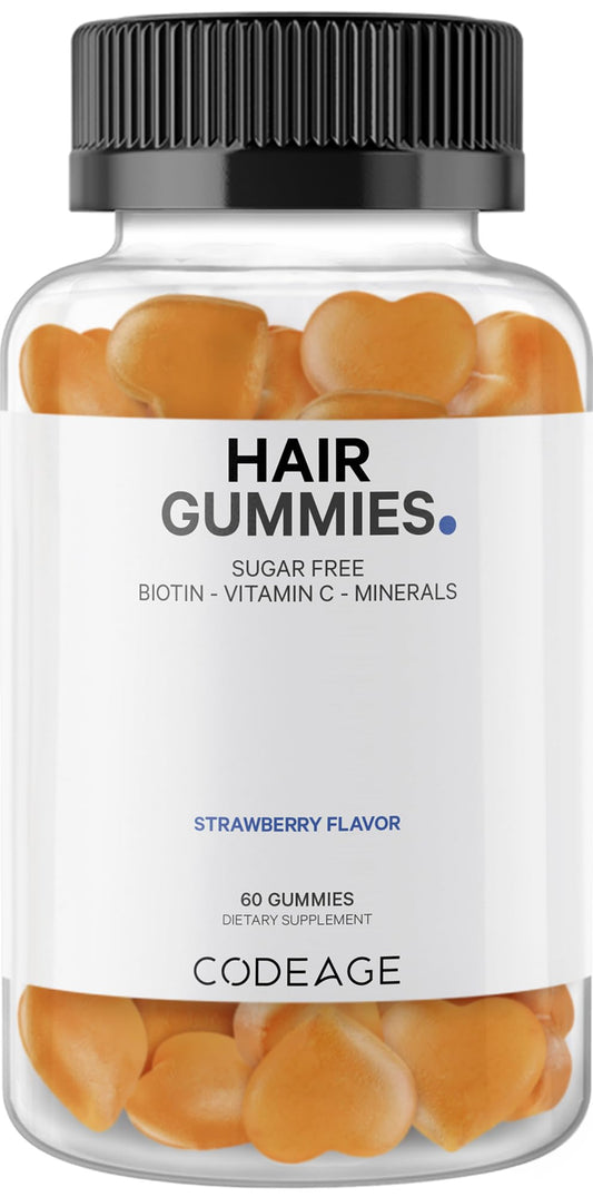 Codeage Hair Gummies, Biotin 5000 mcg, Sugar Free Growth Gummy Vitamins A, C, B6, B12, D3, Zinc, Inositol Supplement - NutriGlobal