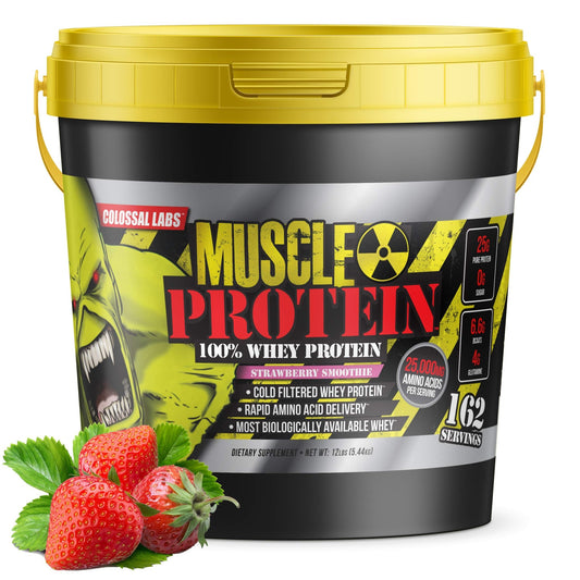 COLOSSAL LABS Muscle Protein Whey Powder [12 lbs/Pack of 1]-Strawberry Protein - NutriGlobal
