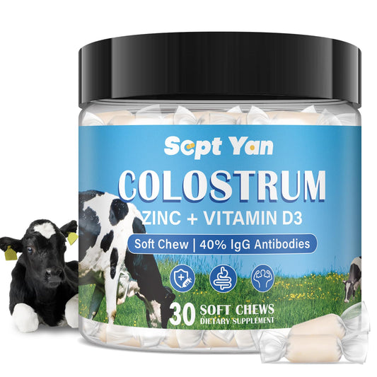 Colostrum Soft Chew Supplement (3000mg + 40% IgG), Concentrated Bovine Colostrum - NutriGlobal