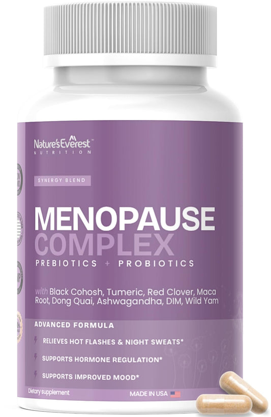 Complete Menopause Supplement for Women – Supports Hormone Balance, Hot Flashes, Night Sweats & Mood – with DIM, Black Cohosh, Dong Quai, Chasteberry, Pre & Probiotics – 90 Capsules – Made in USA - NutriGlobal