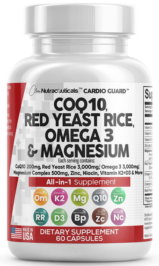 COQ10 200mg Red Yeast Rice 3000mg Omega 3 3000mg Magnesium - NutriGlobal
