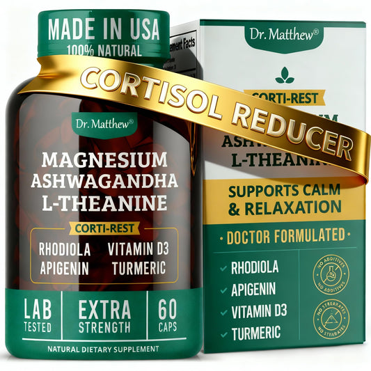 Cortisol Reducer & Adrenal Support Supplement–Natural Stress Relief with Ashwagandha KSM-66, Magnesium Glycinate & Citrate, L-Theanine, Rhodiola, Apigenin, Turmeric & Vitamin D3–Calm Mood & Relaxation - NutriGlobal