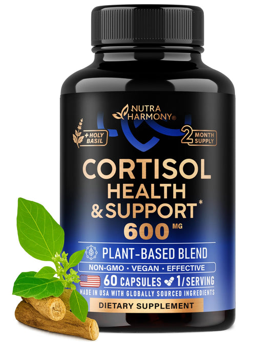 Cortisol Supplement for Women - Holy Basil | Ashwagandha | Rhodiola | L-Theanine - Plant-Based Hormone Balance - Mood, Focus & Sleep Support - Made in USA - NutriGlobal