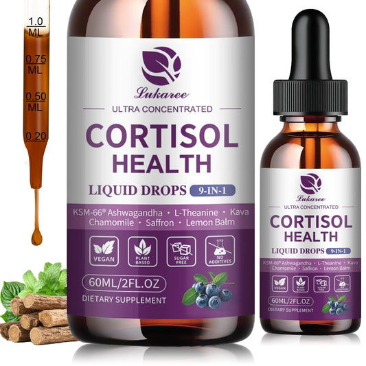 Cortisol Supplements for Women, Cortisol Reducer Manager Detox with KSM-66® Ashwagandha, Kava, Lemon Balm & Vitamin C B5 B6, Lower Cortisol, Hormone Harmony Liquid Drops, 2 FL.OZ, Blueberry Flavor - NutriGlobal