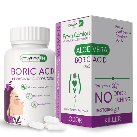 cosynee Boric Acid Capsules for Women with Aloe Vera – 60 Capsules, 650mg Each – Feminine Hygiene Support - NutriGlobal