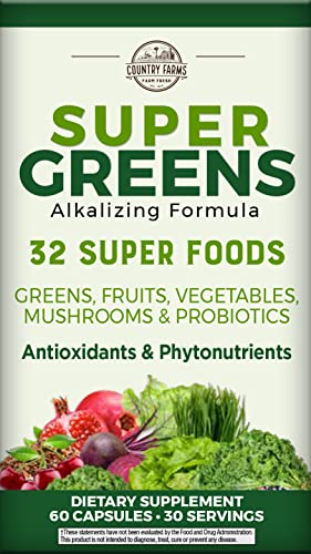 COUNTRY FARMS Super Greens Vegicaps, 32 Super Foods, Whole Food Supplement - NutriGlobal