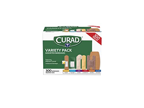 Curad Assorted Bandages Variety Pack 300 Pieces, Including Antibacterial - NutriGlobal