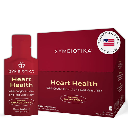 CYMBIOTIKA Heart Health Supplement with CoQ10, Red Yeast Rice & Inositol, Gluten Free Supplements to Support Circulation & Aging, Organic Orange Cream Flavor, 30 Pack - NutriGlobal