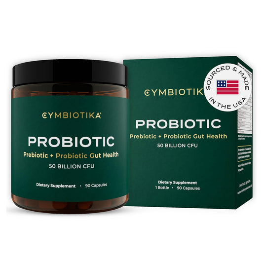 CYMBIOTIKA Probiotic + Prebiotic, 60 Billion CFU - 19 Strains, Gut Health Supplement for Women & Men, Immune Support, Digestive Health, & Gut Balance, 90 Capsules, 1 Month Supply, Made in USA - NutriGlobal
