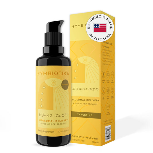 CYMBIOTIKA Vitamin D3 + K2 + CoQ10 Liquid, Vitamin D Supplement for Immune Support, Heart Health & Bone Health, Energy Booster, Liposomal Delivery, Vegan, Keto Ingredients, Tangerine Flavor - NutriGlobal
