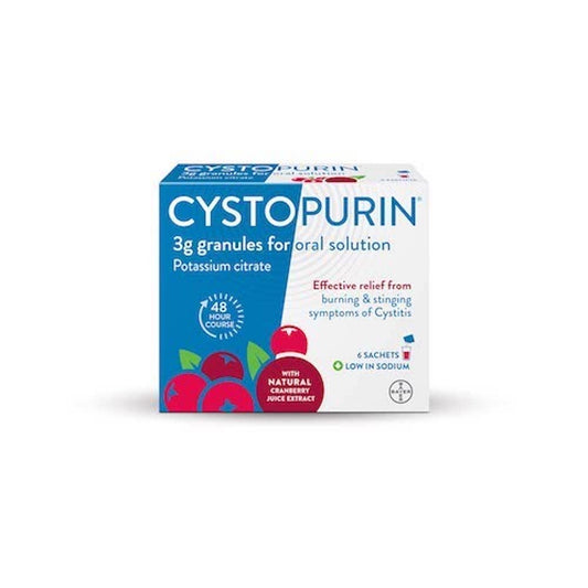 Cystopurin Cystitis Relief, Cranberry Flavour and Low in Sodium, 6 Sachets - NutriGlobal