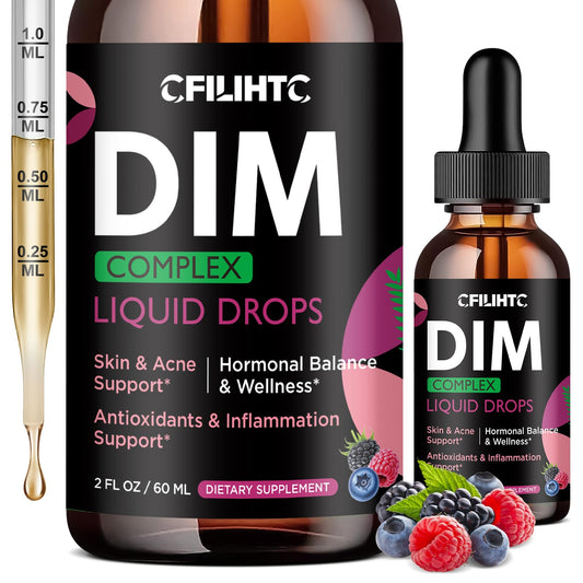 DIM Liquid Drops Supplement Women – Hormone Harmony for Women & Acne Supplements with Multivitamins, Inositol, Sulforaphane - Hormone Balance, Clear Skin & Mood Support, Mixed Berry Flavor 2 Fl Oz - NutriGlobal