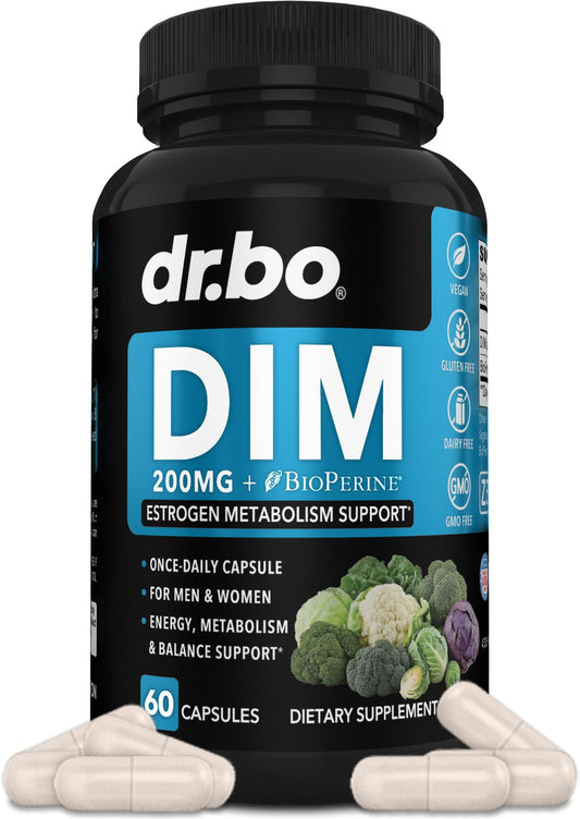 DIM Supplement for Women & Men 200mg - Androgen Estrogen Blocker for Men & Women, Hormonal Acne Pills, Hormone Balance, Menopause Support, Diindolylmethane DIM Supplement Plus BioPerine - 60 Capsules - NutriGlobal