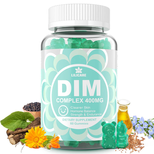 DIM Supplement Women 400mg, Estrogen Supplement for Women, Sugar Free DIM Gummies for Men & Women w/ Biotin, Flaxseed Oil, Burdock, Calendula, BioPerine for Hormone Balance, Menopause & Prostate 60Cts - NutriGlobal