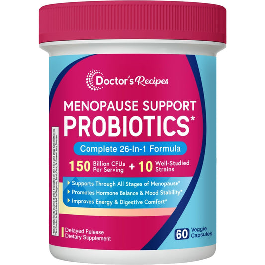 Doctor's Recipes Menopause Probiotic Supplements for Women, Black Cohosh for Menopause Hot Flashes, Probiotics with Ashwagandha, Dong Quai, Supports Energy, 60 Capsules - NutriGlobal