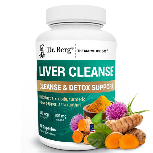Dr. Berg Liver Cleanse Detox Capsules w/Unique Blend of Milk Thistle, Ox Bile & Folate - Liver Supplement Includes Turmeric, Black Pepper & Choline - 60 Capsules - NutriGlobal