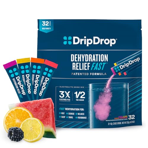 DripDrop Hydration - Electrolyte Powder Packets - Watermelon, Berry, Orange, Lemon - NutriGlobal