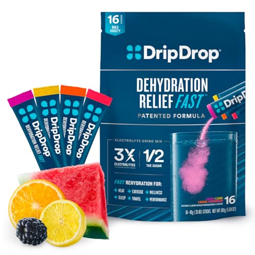 DripDrop Hydration - Electrolyte Powder Packets - Watermelon, Berry, Orange, Lemon - NutriGlobal