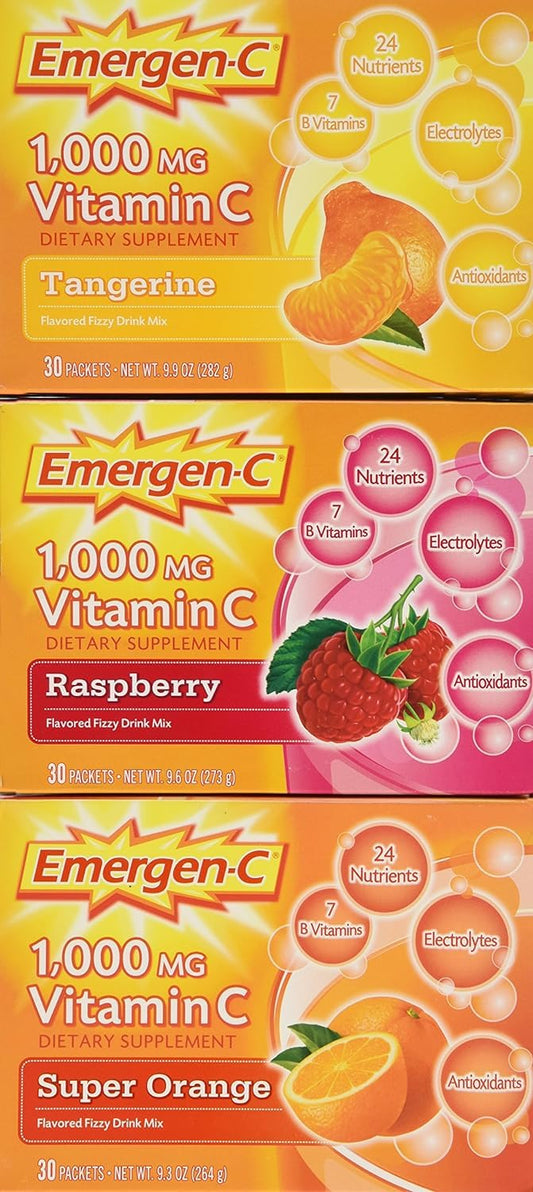 Emergen-C 1,000 mg Vitamin C Dietary Supplement Drink Mix, Super Orange/Raspberry - NutriGlobal