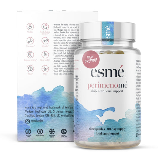 Esme Menopause Supplements Perimenopause Supplements 1 Month Supply - Daily Support for The Early Stage of Menopause – 60 Capsules - Includes Ashwagandha, Vitamins and Red Clover - NutriGlobal