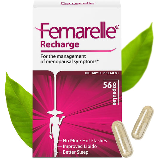 Femarelle® Recharge – Menopause Supplement for Women - Clinically Proven Menopause Relief - Hot Flashes, Night Sweats, Sleep & Libido Support Within 1st Month, Gluten-Free, GMO-Free & Hormone Free - NutriGlobal