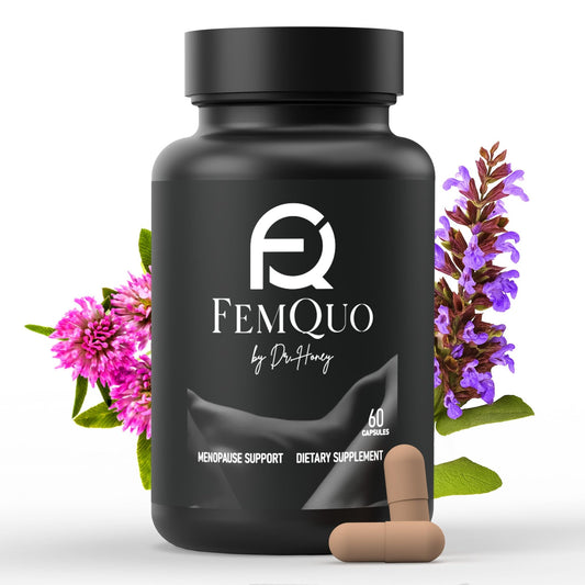 FemQuo by Dr. Honey Menopause & Perimenopause Support for Women Non Hormonal OBGYN Formulated with Rhapontic Rhubarb Red Clover Hops &Sage to Help Hot Flashes Night Sweats Sleep and Mood 60 Capsules - NutriGlobal