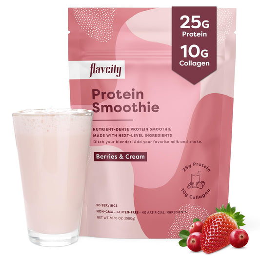FlavCity Protein Powder Smoothie, Berries & Cream - 100% Grass-Fed Whey Protein - NutriGlobal