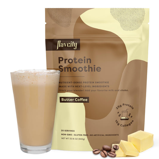 FlavCity Protein Powder Smoothie, Butter Coffee - 100% Grass-Fed Whey Protein Powder - NutriGlobal
