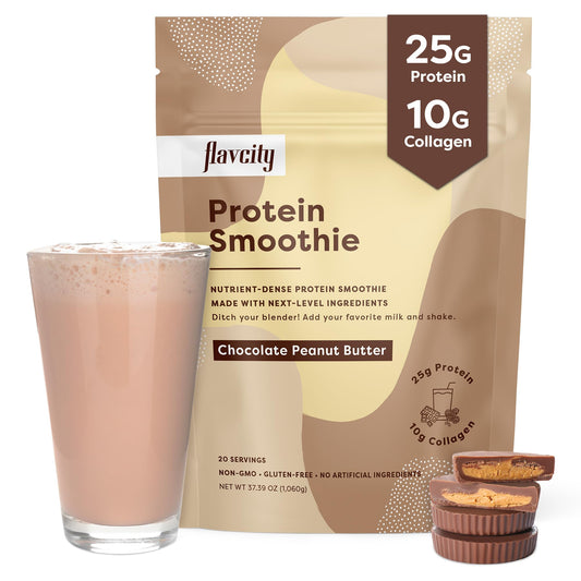 FlavCity Protein Powder Smoothie, Chocolate Peanut Butter - 100% Grass-Fed Whey Pro - NutriGlobal