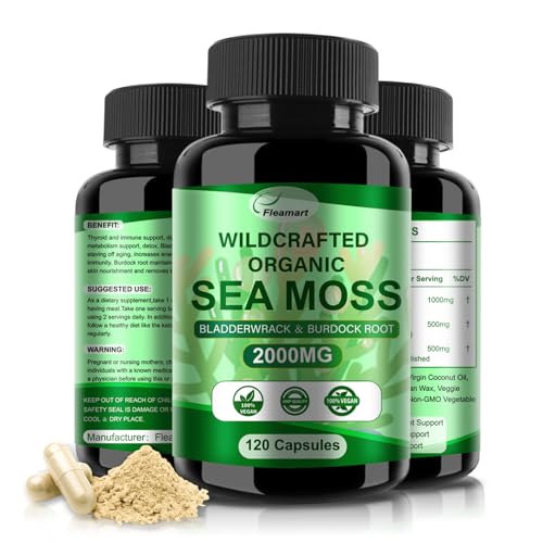 Fleamart 2 Pack Irish Sea Moss Capsules 120ct Raw Organic Sea Moss Wildcrafted Bladder - NutriGlobal