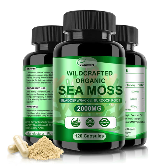 Fleamart Irish Sea Moss Capsules 120ct Raw Organic Sea Moss Wildcrafted Bladderwrack - NutriGlobal