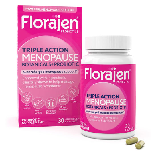 Florajen Triple-Action Menopause Probiotic - Hormonal Balance, Hot Flash, & Mood Swing Relief - Weight Management & Digestive Support - Featuring Berberine, Black Cohosh, & Botanical - 30 Capsules - NutriGlobal