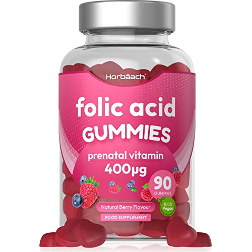 Folic Acid Gummies 400 mcg | 90 Count | Natural Berry Flavour | High Strength Prenatal - NutriGlobal