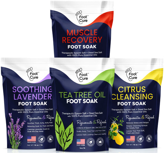 Foot Soak with Epsom Salts- Variety Pack of 4- Tea Tree Oil, Muscle Relief, Calming - NutriGlobal