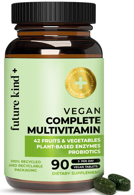 Future Kind Vegan Multivitamins Complete - 42-in-1 Vegan Multivitamins for Women & Men with Enzymes, B12, Zinc, & Probiotics for Digestion - NutriGlobal